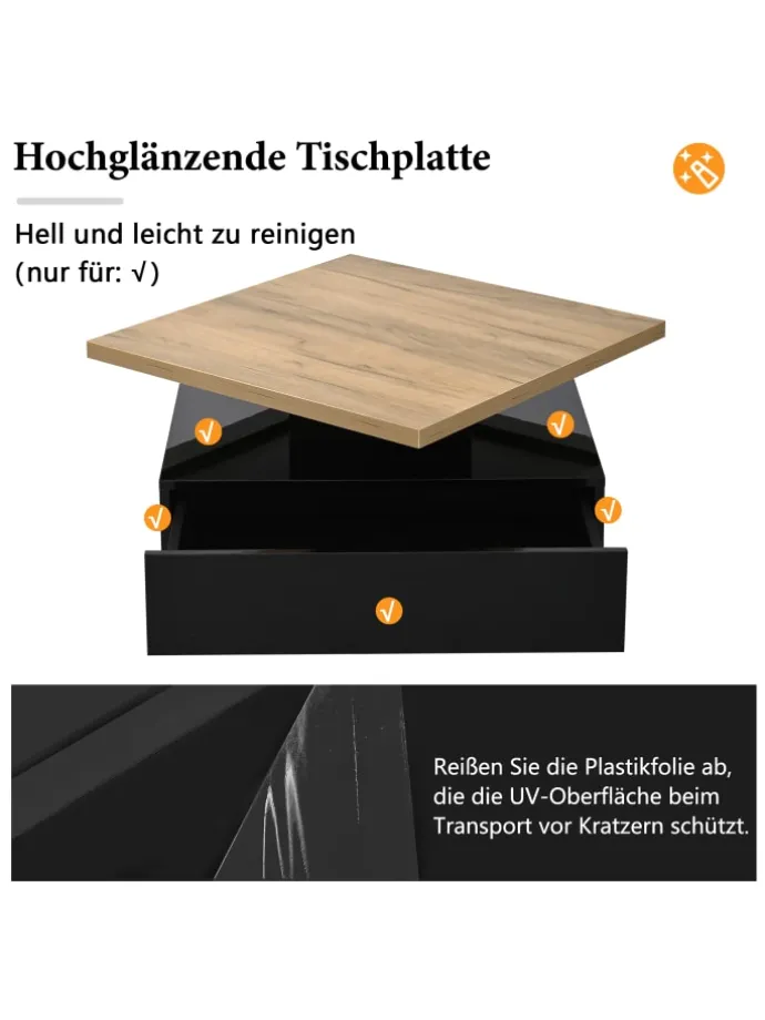 Multifunktionaler 360° schwenkbarer Couchtisch mit Stauraum in Schwarzer