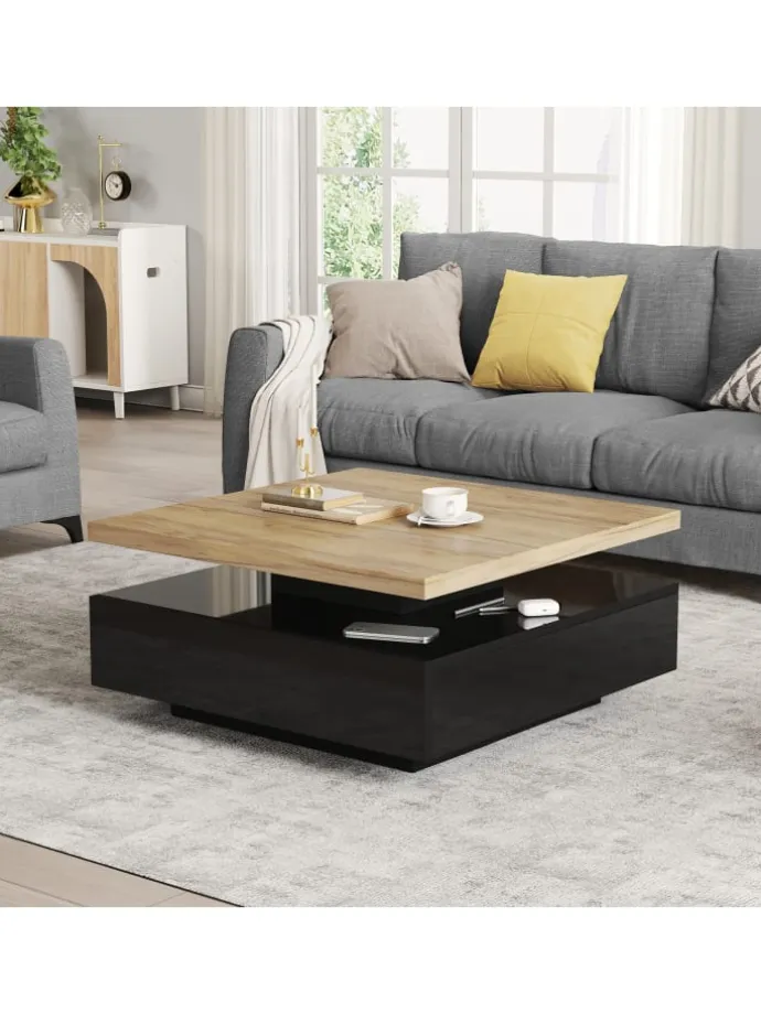 Multifunktionaler 360° schwenkbarer Couchtisch mit Stauraum in Schwarzer