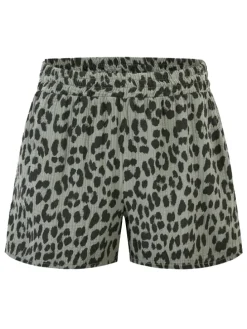 Musselin Shorts mit Leo-Print in Khaki