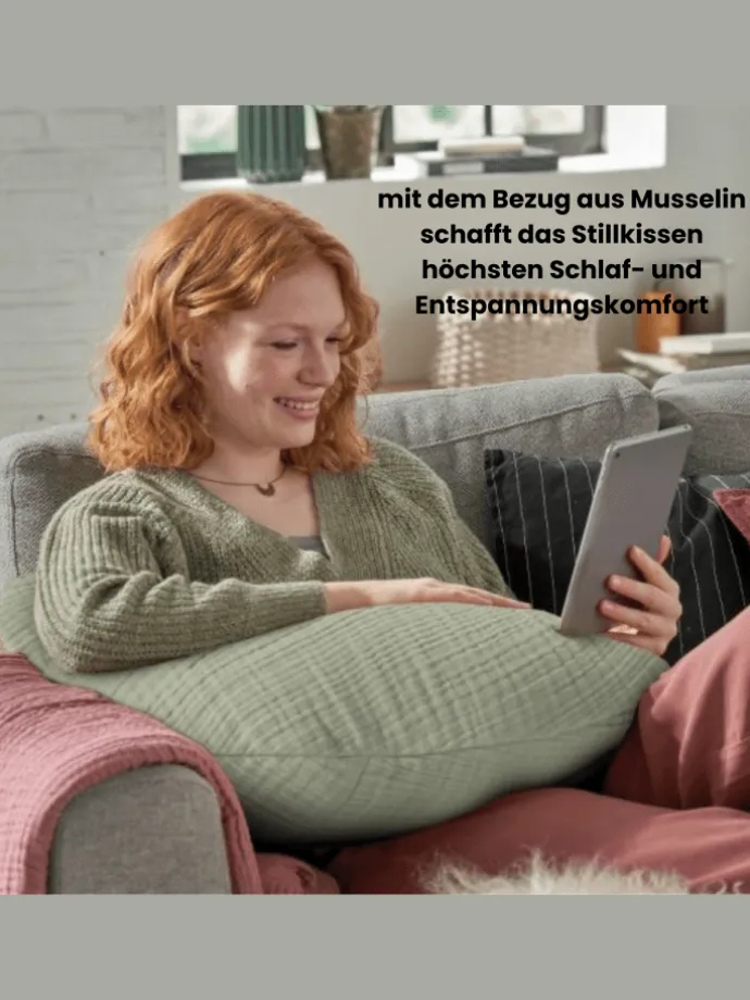 Musselinmond Stillkissen 140 x 27 cm TOP in Salbei