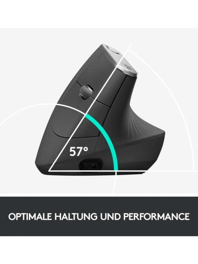 MX Vertical Maus für ergonomische Handhaltung und präzise in Schwarz