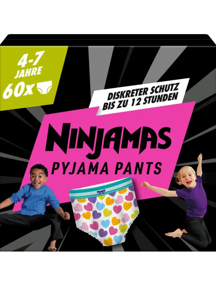 Ninjamas Pyjama Pants Herzen, 60 absorbierende Nachthöschen, 7 Jahre, 17kg-30kg