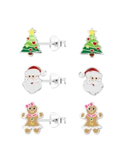 Ohrringe, Ohrstecker-Set WEIHNACHTEN in 925 Sterling Silber, 6-tlg.
