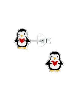 Ohrstecker PINGUIN rot in 925 Sterling Silber, 2-tlg.