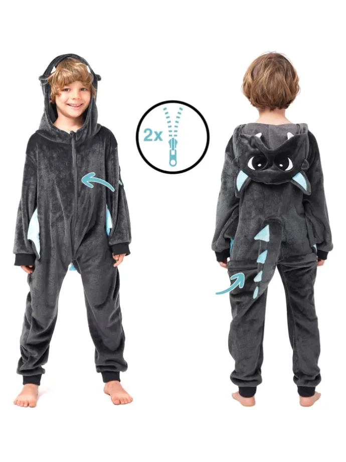 Onesie Kostüm in Anthrazit/türkis