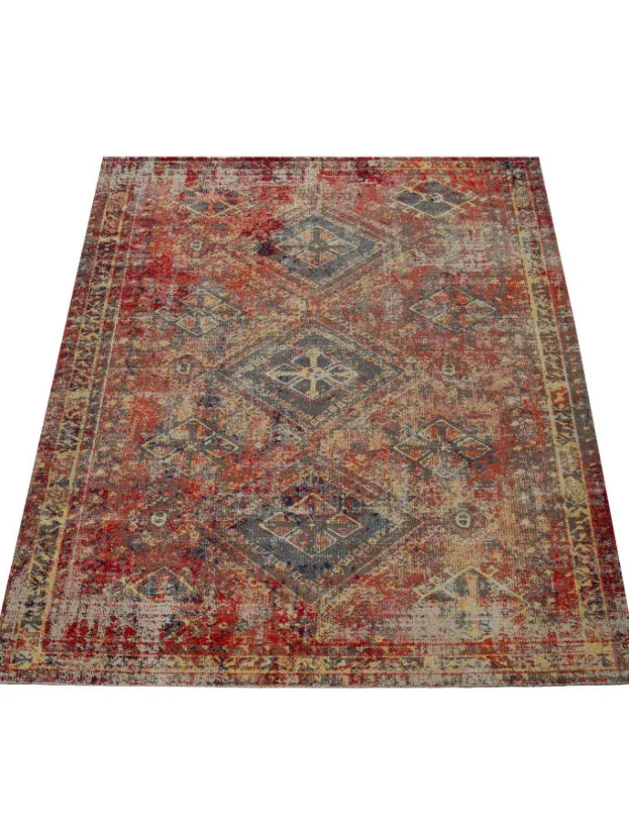 Outdoor Teppich Used-Look-Muster Balkon, Terrasse schmutzabweisend in Rot