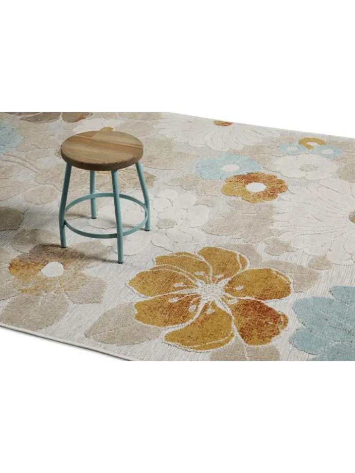 Outdoorteppich Beach Flower in beige, hellblau, gelb