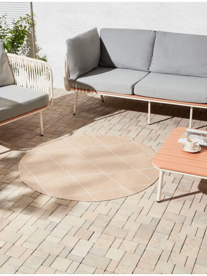 Outdoorteppich GWALIOR in Beige/Weiß - (W) 120 x (L) 120 cm