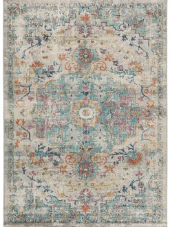 Outdoor-Teppich "Luna" in Creme/ Türkis/ Orange