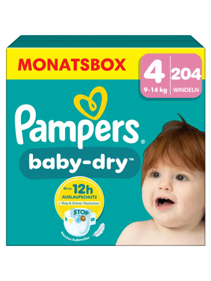 Pampers Baby-Dry Größe 4, 204 Windeln, 9kg-14kg