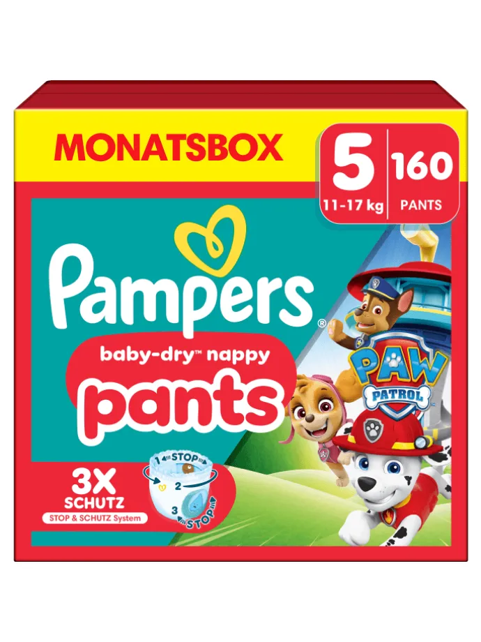 Pampers Baby-Dry Pants Paw Patrol Edition Größe 5, 160 Windeln, 11kg-17kg