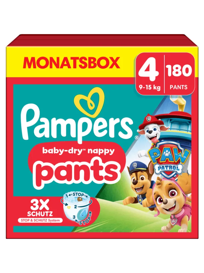 Pampers Baby-Dry Pants Paw Patrol Edition Größe 4, 180 Windeln, 9kg-15kg
