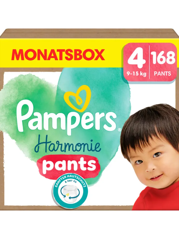 Pampers Harmonie Pants Größe 4, 168 Höschenwindeln, 9kg-15kg