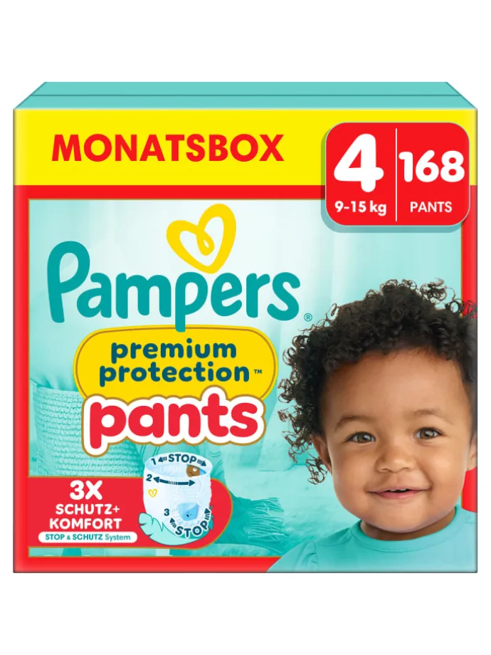 Pampers Premium Protection Pants Größe 4, 168 Windeln, 9kg-15kg