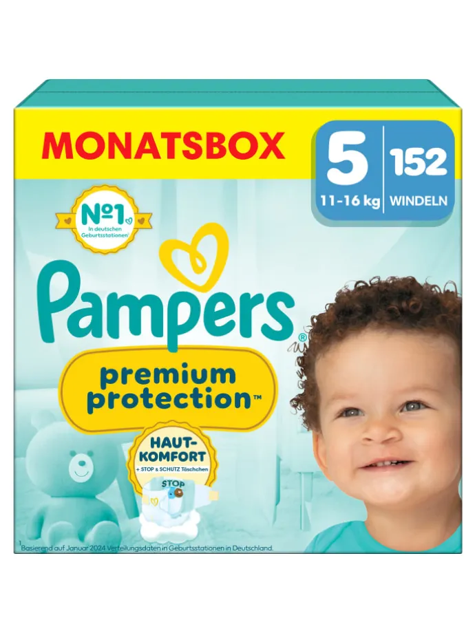Pampers Premium Protection Größe 5, 152 Windeln, 11kg-16kg