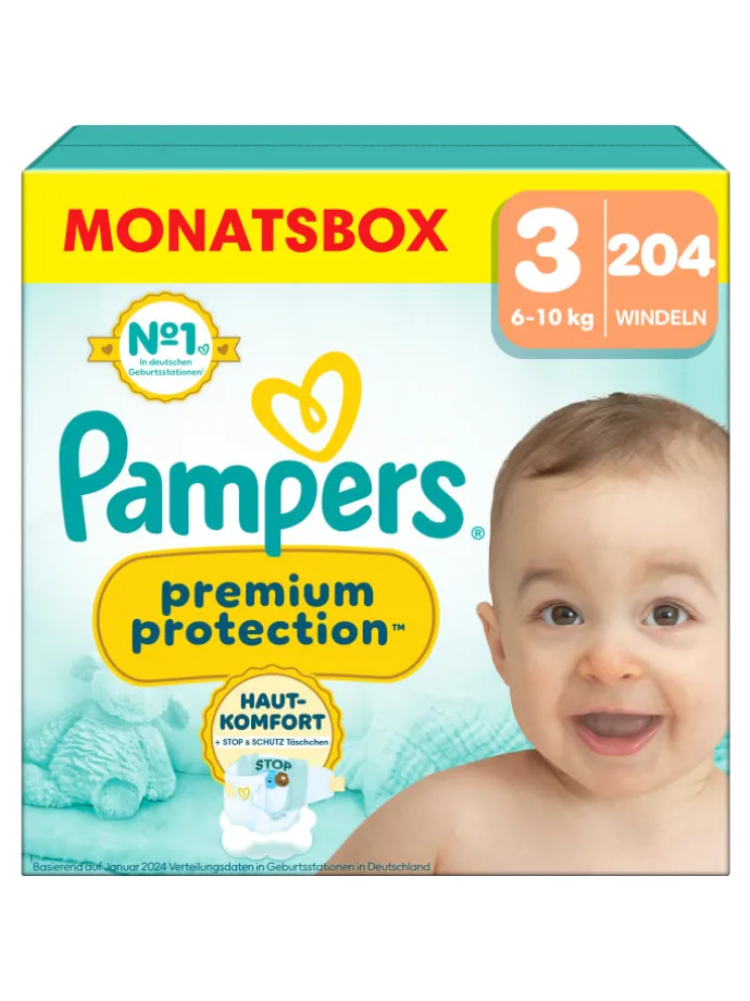 Pampers Premium Protection Größe 3, 204 Windeln, 6kg-10kg