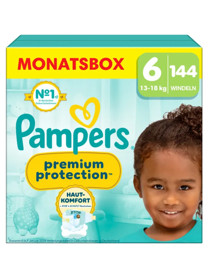 Pampers Premium Protection Größe 6, 144 Windeln, 13kg-18kg