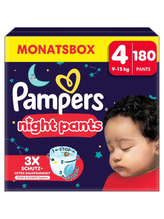 Pampers Night Pants Größe 4, 180 Windeln, 9kg-15kg