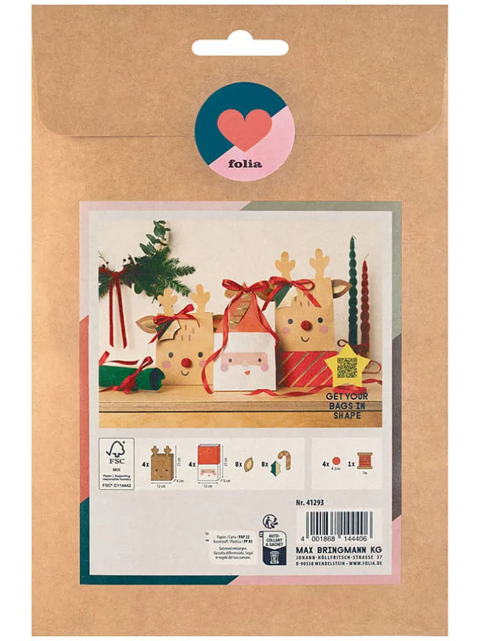 Papiertüten-Bastelset "Santa & Deer" in Beige/ Rot