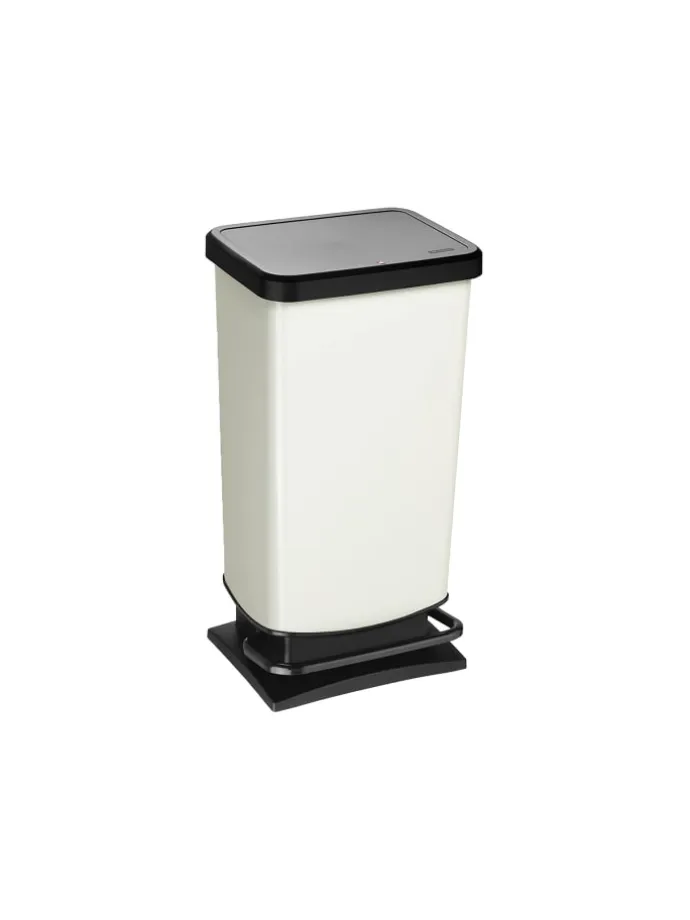 Paso Mülleimer 40l mit Pedal und Deckel in Cremeweiß metallic