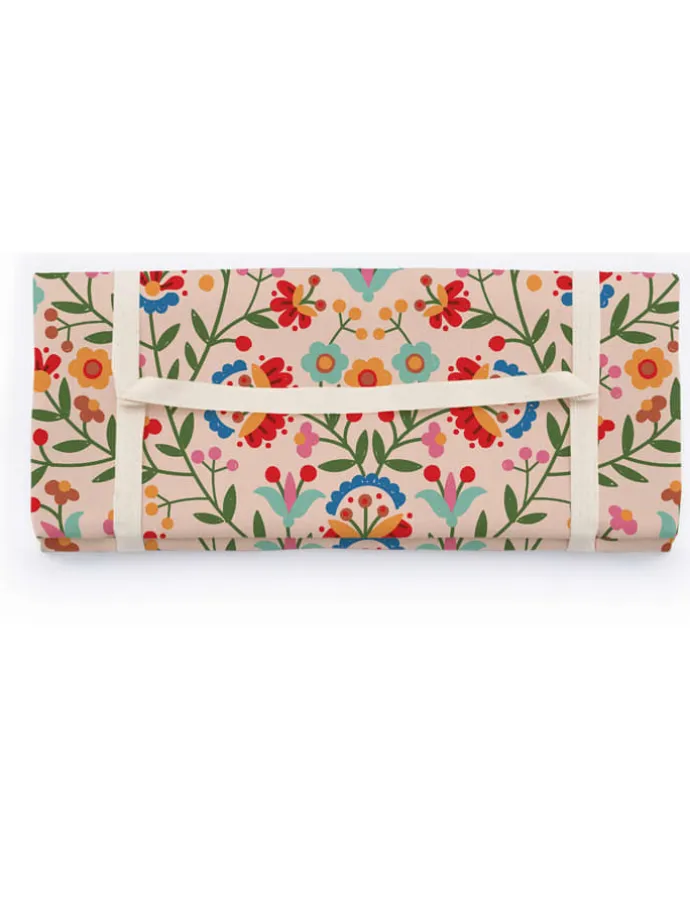 Picknickdecke "Mexican Flowers" in Beige/ Rot - (L)170 x (B)140 cm