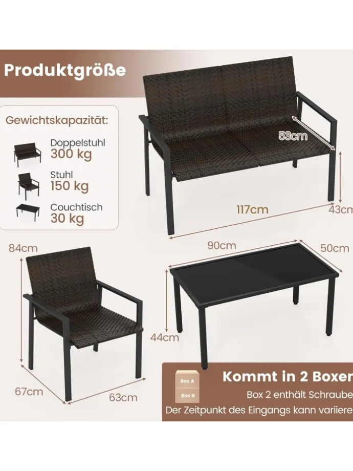 Polyrattan Gartenmöbel 4-tlg Set in Braun
