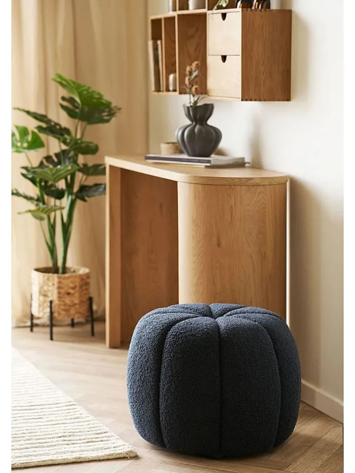 Pouf "Paisley" in Dunkelblau - (H)38 x Ø 48 cm