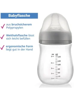 PP-Flasche 140 ml mit Silikon-Trinksauger in grau