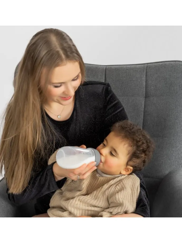 PP-Flasche 140 ml mit Silikon-Trinksauger in grau
