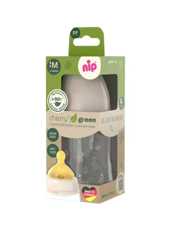 PP-Flasche Cherry Green 260 ml + Latex-Trinksauger in beige,motiv