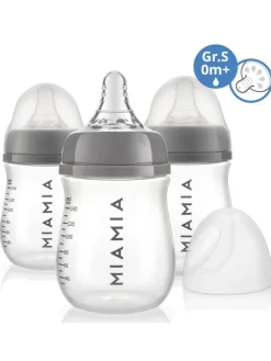 PP-Flasche 3er Pack 140 ml + Silikon-Trinksauger in grau