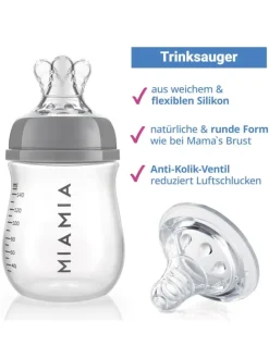 PP-Flasche 3er Pack 140 ml + Silikon-Trinksauger in grau