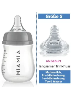 PP-Flasche 3er Pack 140 ml + Silikon-Trinksauger in grau