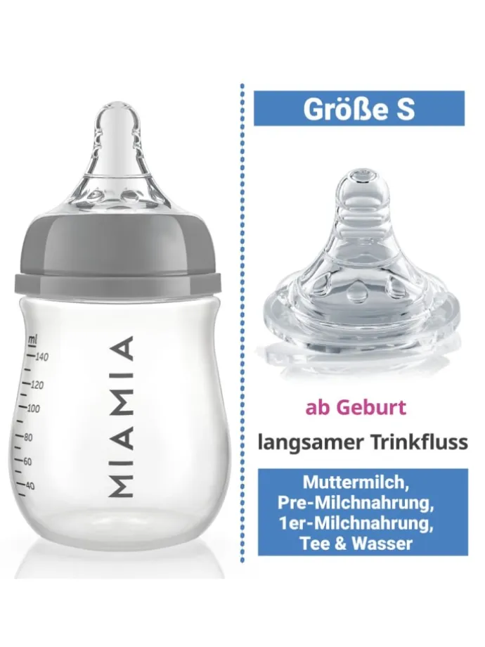 PP-Flasche 3er Pack 140 ml + Silikon-Trinksauger in grau