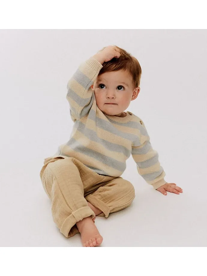 Pullover in Beige/ Hellblau
