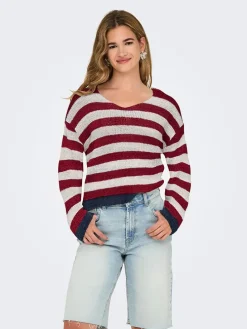 Pullover in Bordeaux/ Beige