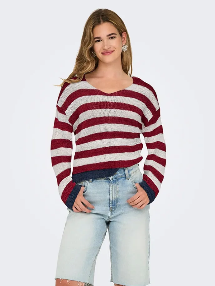 Pullover in Bordeaux/ Beige