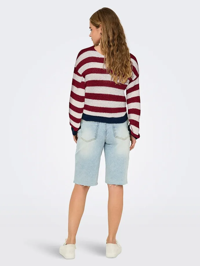 Pullover in Bordeaux/ Beige