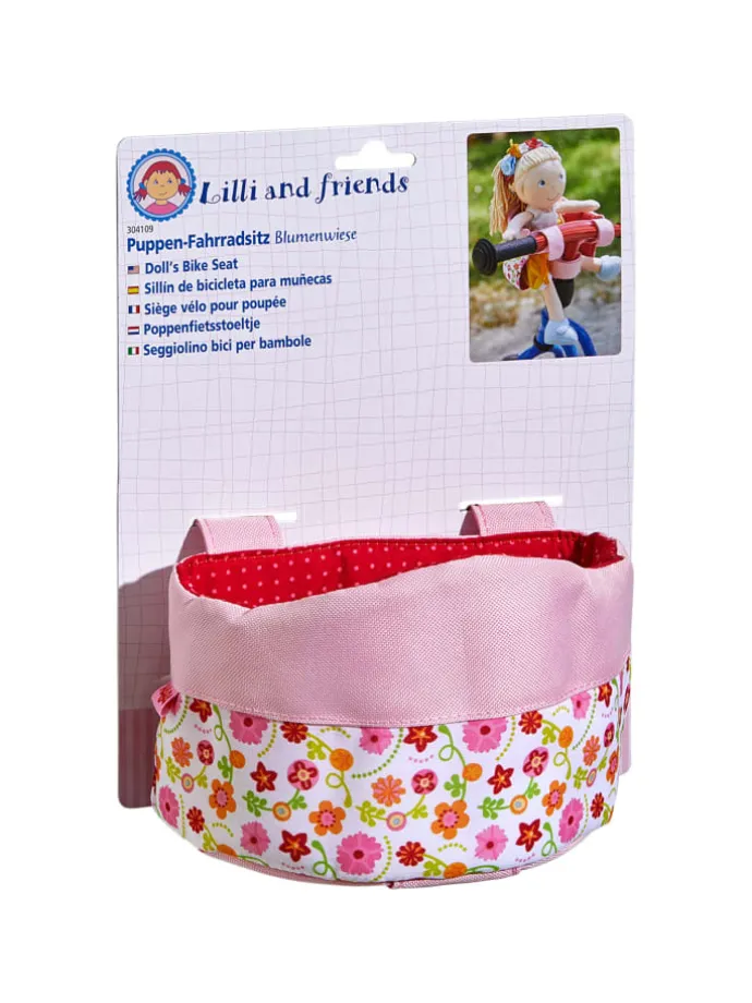 Puppen Fahrradsitz Puppen-Fahrradsitz Blumenwiese, bis 38 cm in mehrfarbig
