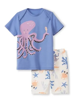 Pyjama in Blau/ Creme