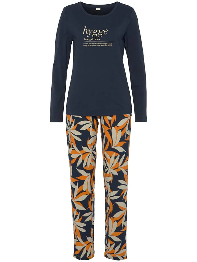 Pyjama in Dunkelblau/ Beige/ Orange