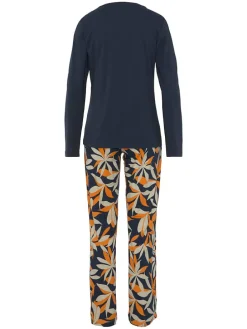 Pyjama in Dunkelblau/ Beige/ Orange