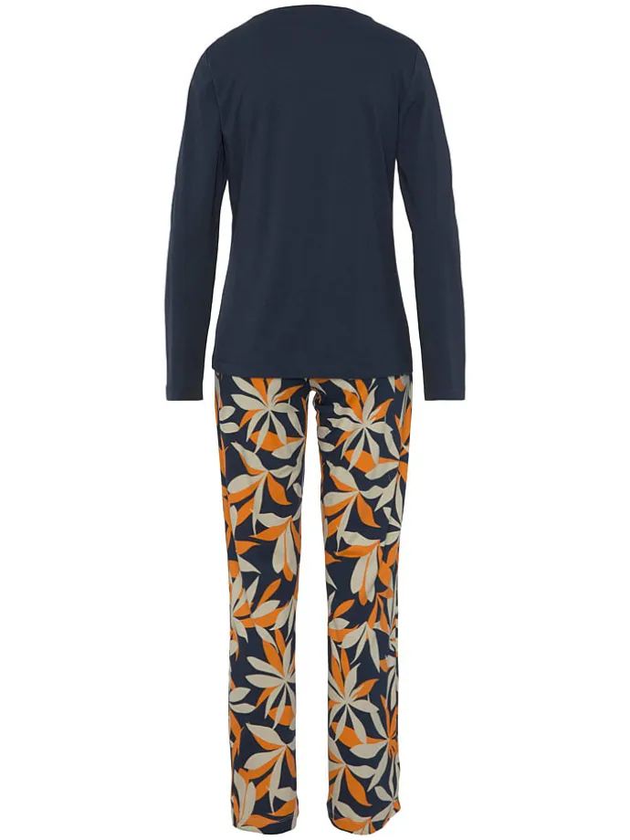 Pyjama in Dunkelblau/ Beige/ Orange