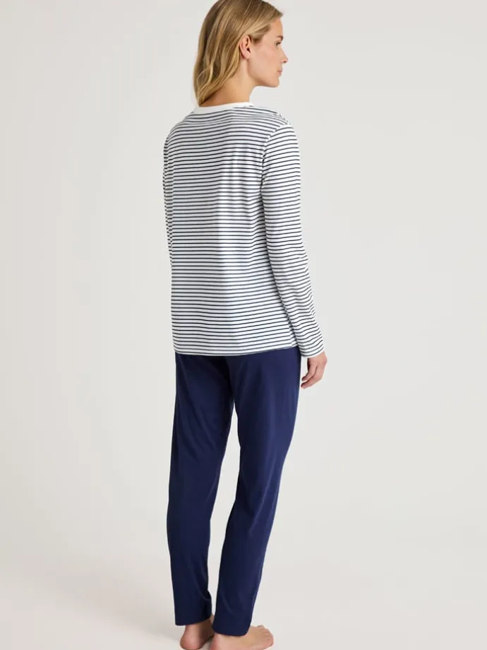 Pyjama in Dunkelblau/ Weiß