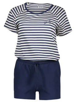 Pyjama in Dunkelblau/ Weiß