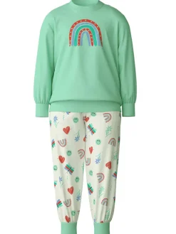 Pyjama in Grün/ Creme