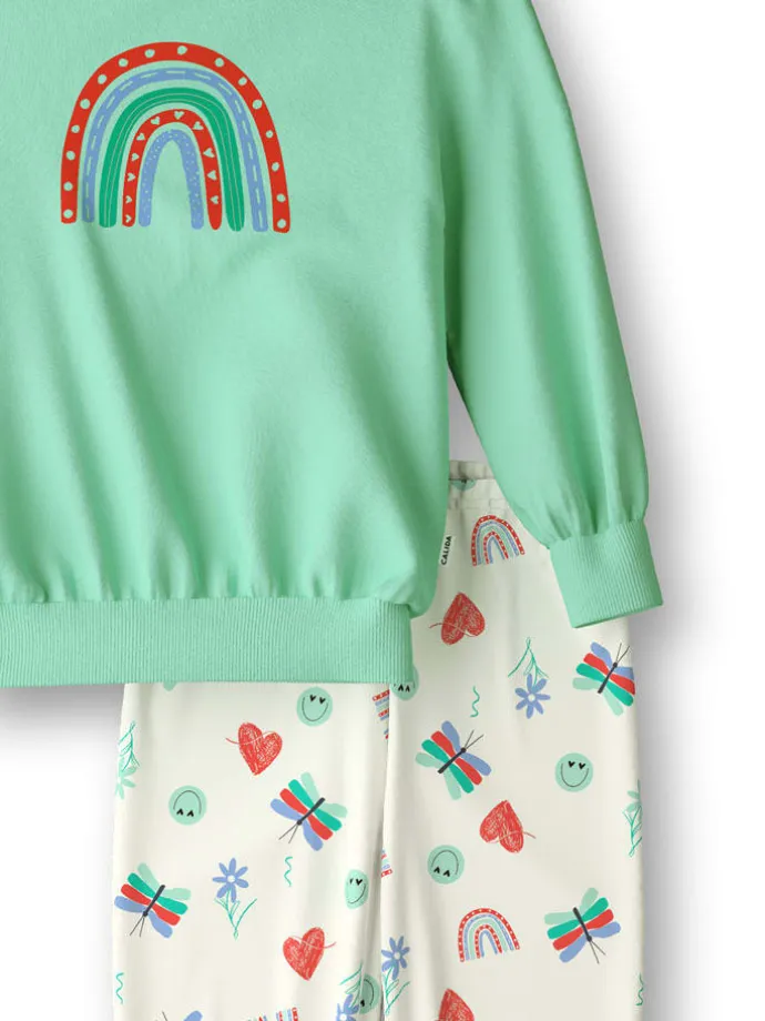Pyjama in Grün/ Creme