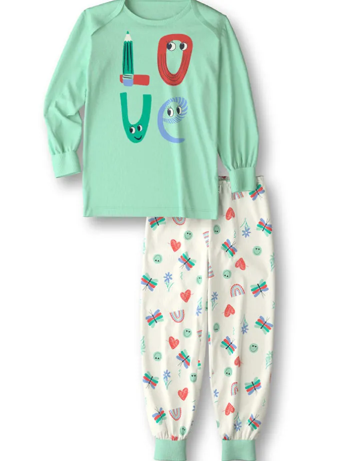 Pyjama in Grün/ Creme