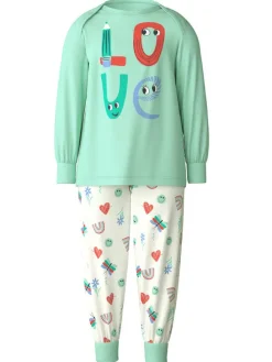 Pyjama in Grün/ Creme