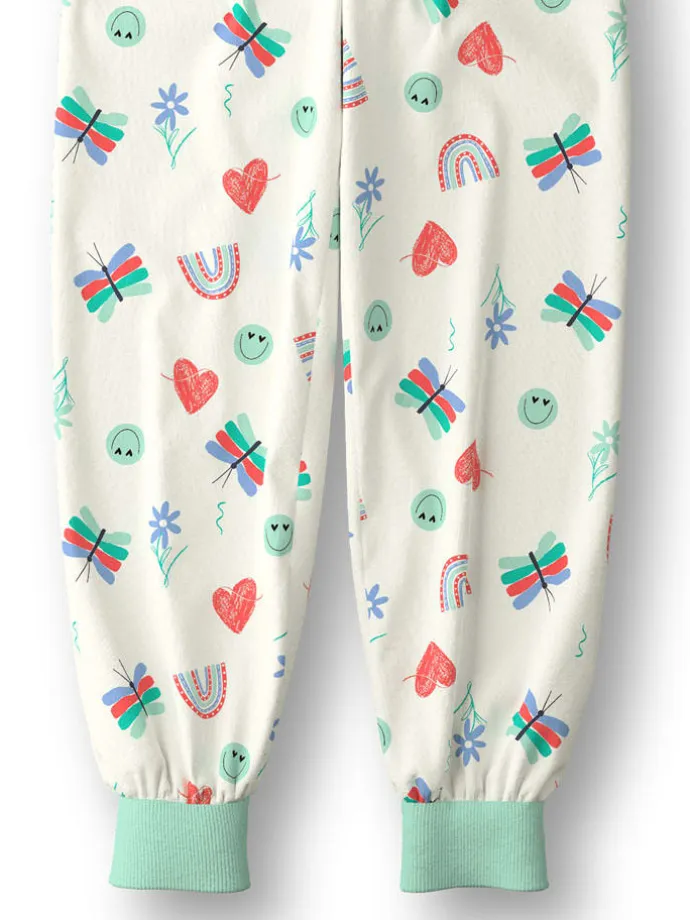 Pyjama in Grün/ Creme
